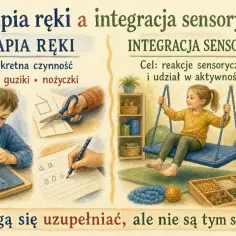 Chłopiec zapina guziki, dziecko ćwiczy pisanie, a dziewczynka huśta się – to przykłady zajęć z integracji sensorycznej i terapii ręki.