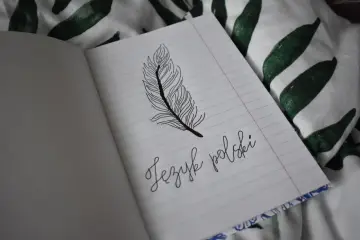 Ozdobny rysunek pióra i napis "Język polski" na zeszycie. Inspiracja, jak ozdobić zeszyt do polskiego.
